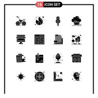 Mobile Interface Solid Glyph Set of 16 Pictograms of shop share eight data archive Editable Vector Design Elements