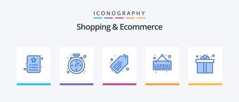 paquete de iconos azul 5 de compras y comercio electrónico que incluye compras. regalo. etiqueta. caja. junta. diseño de iconos creativos vector