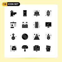 Universal Icon Symbols Group of 16 Modern Solid Glyphs of feature smart android device food Editable Vector Design Elements