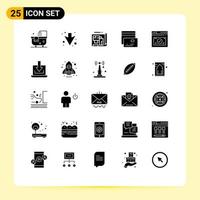 Pack of 25 Modern Solid Glyphs Signs and Symbols for Web Print Media such as website secure blueprint page money Editable Vector Design Elements