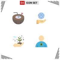 conjunto de 4 paquetes de iconos planos comerciales para el entorno de coco, vacaciones, protección moderna, elementos de diseño vectorial editables vector