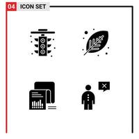 Mobile Interface Solid Glyph Set of 4 Pictograms of city checklist light leaf documents Editable Vector Design Elements