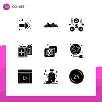 Group of 9 Modern Solid Glyphs Set for spa beauty building accommodation shopping Editable Vector Design Elements