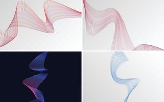 Set of 4 geometric wave pattern background Abstract waving line vector