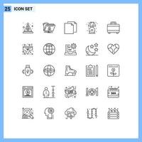 User Interface Pack of 25 Basic Lines of bag stand secure living file Editable Vector Design Elements