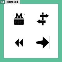 4 Thematic Vector Solid Glyphs and Editable Symbols of lifejacket video board control end Editable Vector Design Elements
