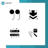 Mobile Interface Solid Glyph Set of 4 Pictograms of close machine down kids factory Editable Vector Design Elements