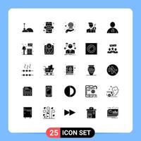 Group of 25 Solid Glyphs Signs and Symbols for user payment global money fee Editable Vector Design Elements