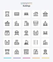 Paquete de iconos de 25 contornos de edificios creativos, como columnas. acrópolis. histórico. casa. entrada vector