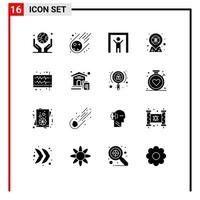 Pictogram Set of 16 Simple Solid Glyphs of music india space flag location Editable Vector Design Elements