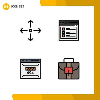 conjunto de color plano de línea de relleno de interfaz móvil de 4 pictogramas de desarrollo de flechas página web de Internet elementos de diseño vectorial editables vector