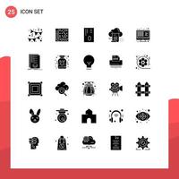 25 Universal Solid Glyph Signs Symbols of excel computing atm cloud share Editable Vector Design Elements