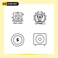 4 Universal Line Signs Symbols of drawing coin board prize finance Editable Vector Design Elements