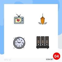 Modern Set of 4 Filledline Flat Colors Pictograph of television home movie measurement time Editable Vector Design Elements