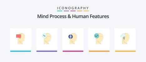 Mind Process And Human Features Flat 5 Icon Pack Including energy. solution. business. head. think. Creative Icons Design vector