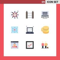 Universal Icon Symbols Group of 9 Modern Flat Colors of computer device data cooler cooler fan Editable Vector Design Elements