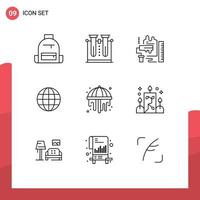 Outline Pack of 9 Universal Symbols of map world testing scale roller Editable Vector Design Elements