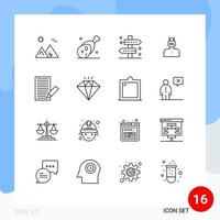 Editable Vector Line Pack of 16 Simple Outlines of problem head meat way tag Editable Vector Design Elements