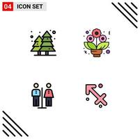 Mobile Interface Filledline Flat Color Set of 4 Pictograms of plant hotel park roses astrology Editable Vector Design Elements