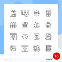 Group of 16 Modern Outlines Set for phone call keyboard arrows egg Editable Vector Design Elements