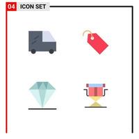 conjunto de 4 paquetes de iconos planos comerciales para directores de diamantes de etiqueta de silla de furgoneta elementos de diseño vectorial editables vector