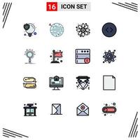 User Interface Pack of 16 Basic Flat Color Filled Lines of search enlarge earth circle laboratory Editable Creative Vector Design Elements