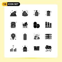 Group of 16 Modern Solid Glyphs Set for office document baggage electric battery Editable Vector Design Elements