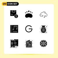 Pictogram Set of 9 Simple Solid Glyphs of gulden media science album link Editable Vector Design Elements