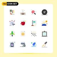 Mobile Interface Flat Color Set of 16 Pictograms of paper plane launch racket fly ball Editable Pack of Creative Vector Design Elements