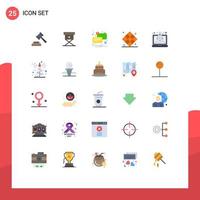 Mobile Interface Flat Color Set of 25 Pictograms of speedup boost message recreation game Editable Vector Design Elements