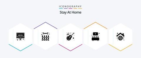 Stay At Home 25 Glyph icon pack including watch. home movie. work. film. stay home vector