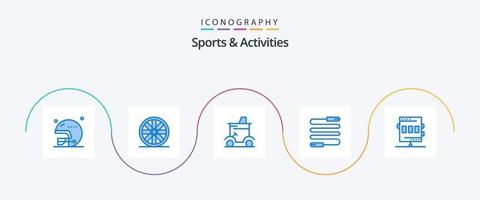 Sports and Activities Blue 5 Icon Pack Including chronometer. activities. golf car. sports. jump vector