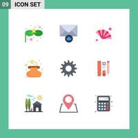 9 User Interface Flat Color Pack of modern Signs and Symbols of pencil setting gras gear purse Editable Vector Design Elements