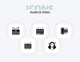 Audio And Video Glyph Icon Pack 5 Icon Design. photograph. cinema. control. sound. mixer vector