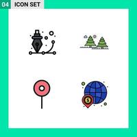 Pack of 4 creative Filledline Flat Colors of creative pines pen camping maps Editable Vector Design Elements