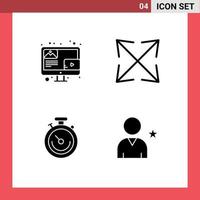 Pictogram Set of 4 Simple Solid Glyphs of blog stopwatch screen zoom favorite Editable Vector Design Elements