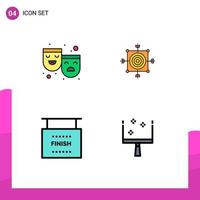 Group of 4 Filledline Flat Colors Signs and Symbols for masks end happy sad dart game Editable Vector Design Elements