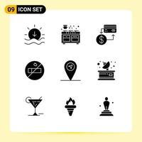 9 Universal Solid Glyphs Set for Web and Mobile Applications communication gps accounting smoking marketing Editable Vector Design Elements