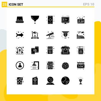 conjunto moderno de 25 glifos y símbolos sólidos, como monitor de negocios, enfermedad, pantalla lcd, elementos de diseño vectorial editables vector