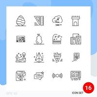 16 User Interface Outline Pack of modern Signs and Symbols of bag presentation code sand beach Editable Vector Design Elements