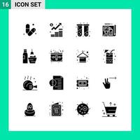 Group of 16 Solid Glyphs Signs and Symbols for estate blueprint management architecture medical Editable Vector Design Elements