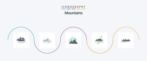 paquete de iconos de montañas planas 5 que incluye colina. sol. paisaje. montaña. paisaje vector