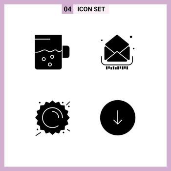 Group of Modern Solid Glyphs Set for cup sun mail inbox weather Editable Vector Design Elements