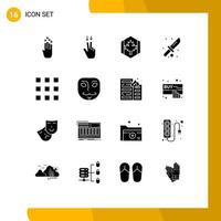 16 Universal Solid Glyphs Set for Web and Mobile Applications code tool autumn knife camping Editable Vector Design Elements