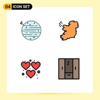 Filledline Flat Color Pack of 4 Universal Symbols of moon fun squarico map play Editable Vector Design Elements