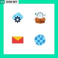 Pack of 4 creative Flat Icons of cloud global marketing mail world Editable Vector Design Elements