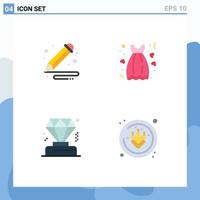 Set of 4 Vector Flat Icons on Grid for art business pencil dress membership Editable Vector Design Elements