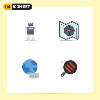 conjunto de 4 iconos planos vectoriales en la cuadrícula para el bot de navegación del robot explorar elementos de diseño vectorial editables del mundo vector