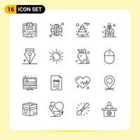 Set of 16 Modern UI Icons Symbols Signs for sun anchor plant add green Editable Vector Design Elements