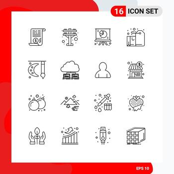 16 Universal Outlines Set for Web and Mobile Applications paint pallet present graph label box Editable Vector Design Elements